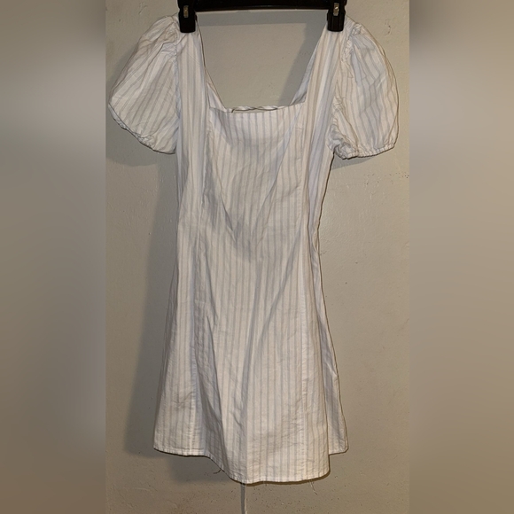 no comment Dresses & Skirts - White Striped Puff Sleeve Corset Back Dress
